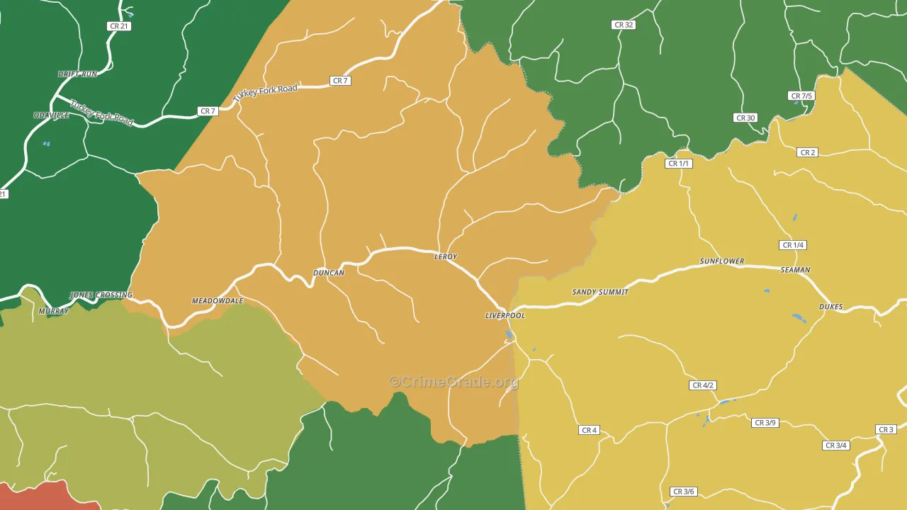 Leroy, WV Map of Theft Rates