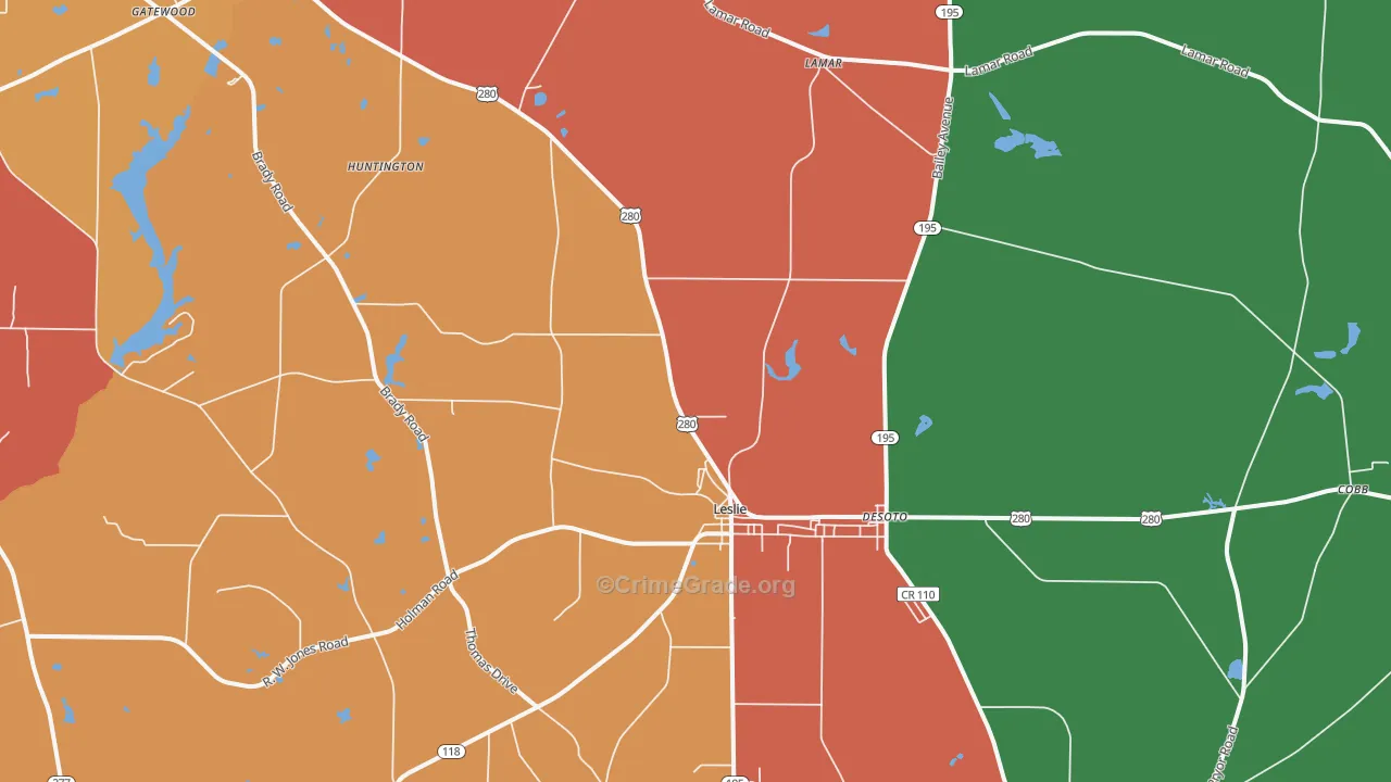 Leslie, GA Map of Theft Rates