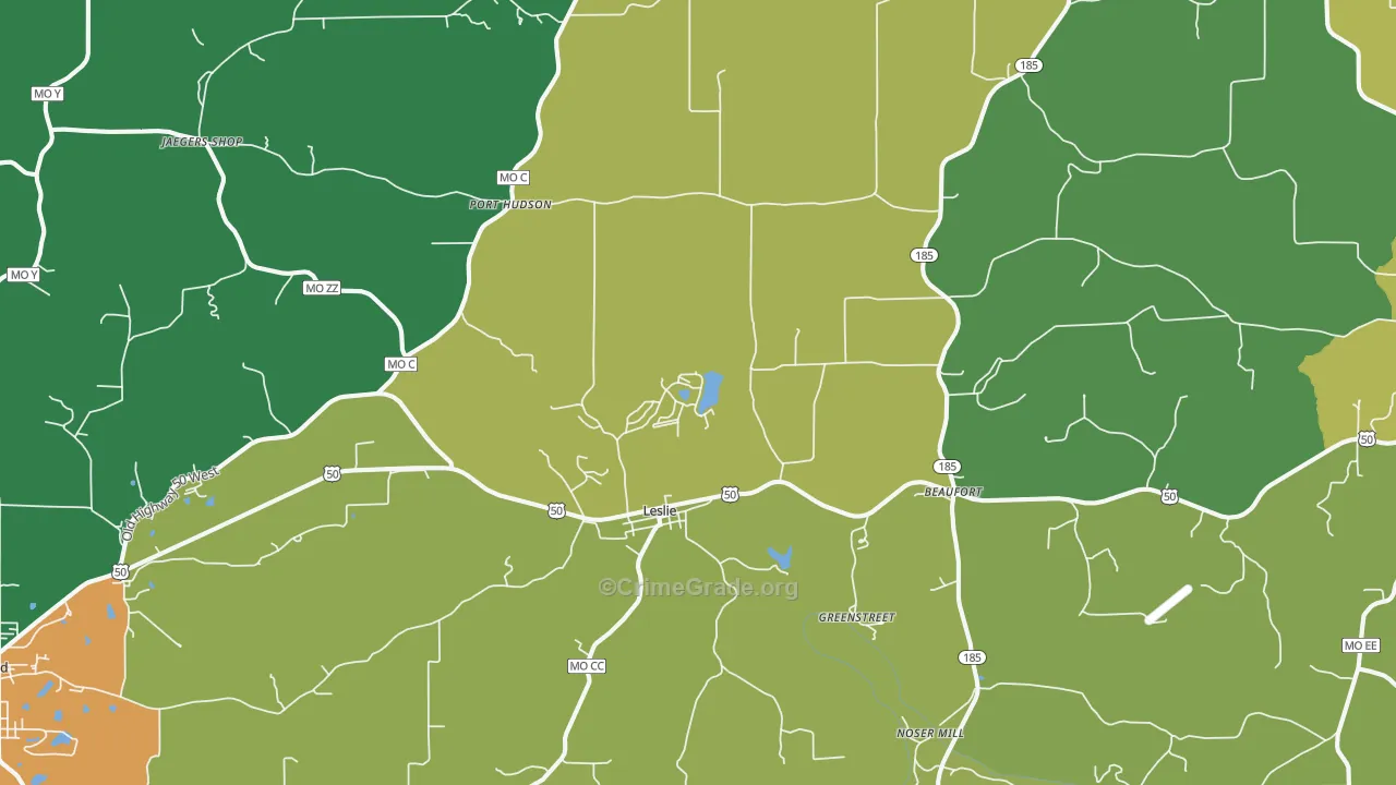 Leslie, MO Map of Theft Rates