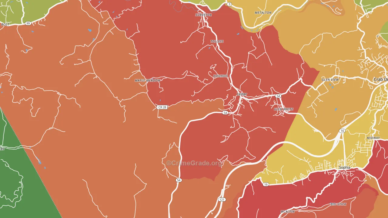 Lester, WV Map of Theft Rates