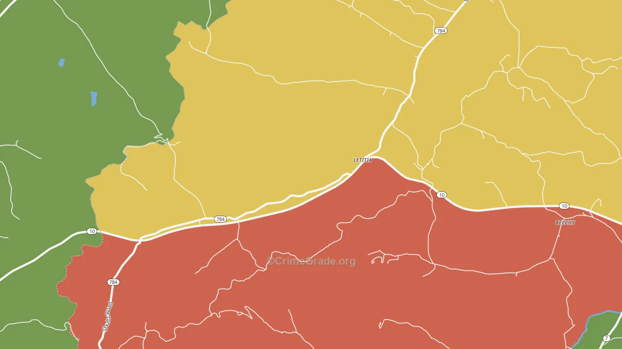 Letitia, KY Map of Theft Rates