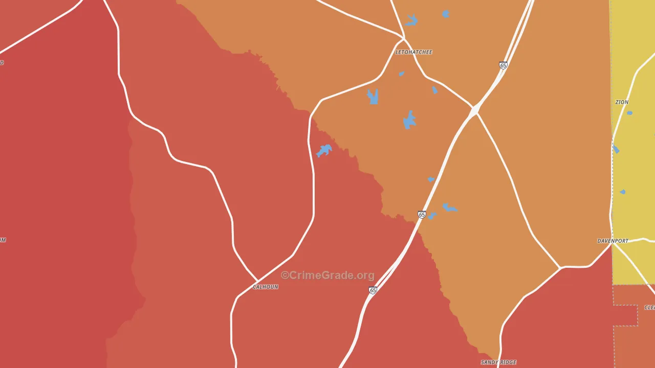 Letohatchee, AL Map of Theft Rates