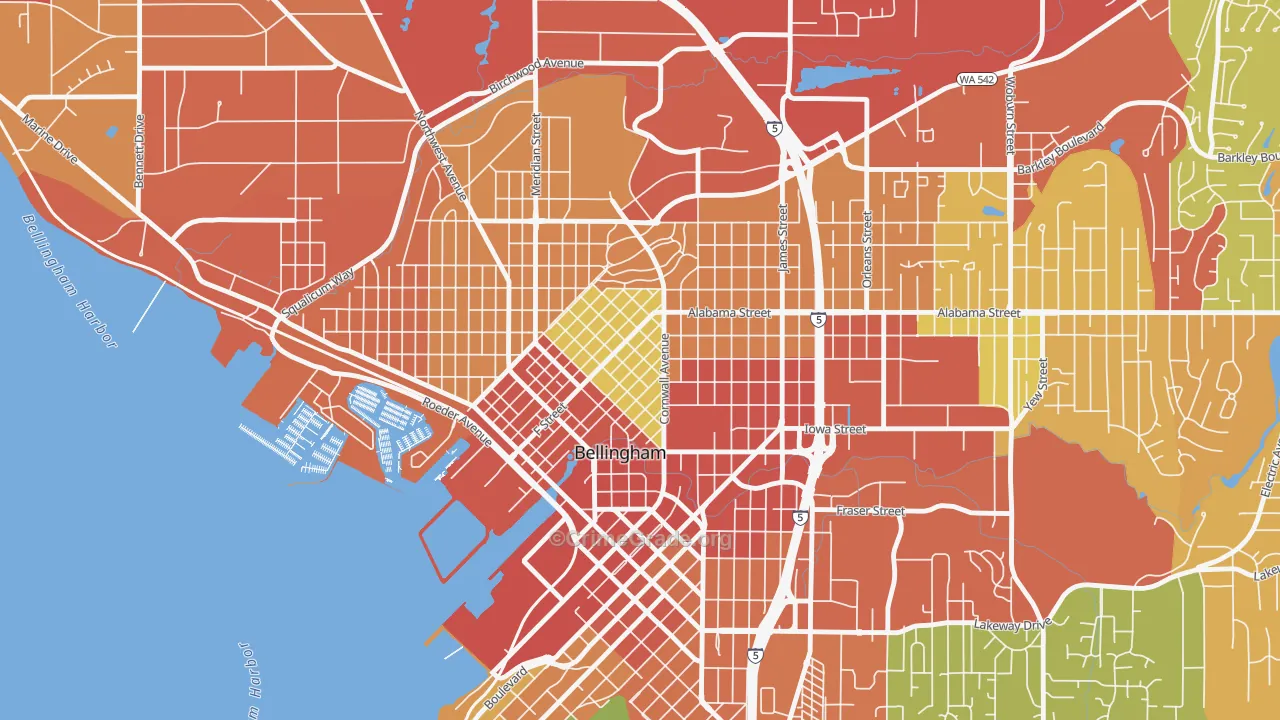 Lettered Streets, Bellingham, WA Map of Theft Rates