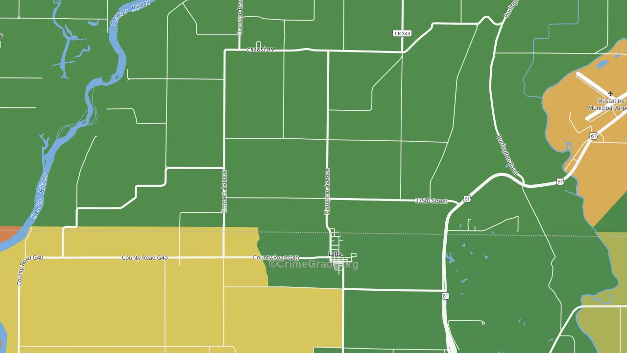 Letts, IA Map of Theft Rates