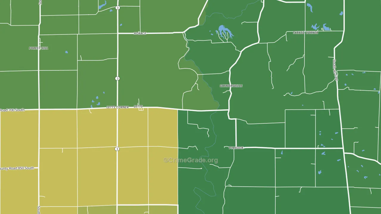 Letts, IN Map of Theft Rates