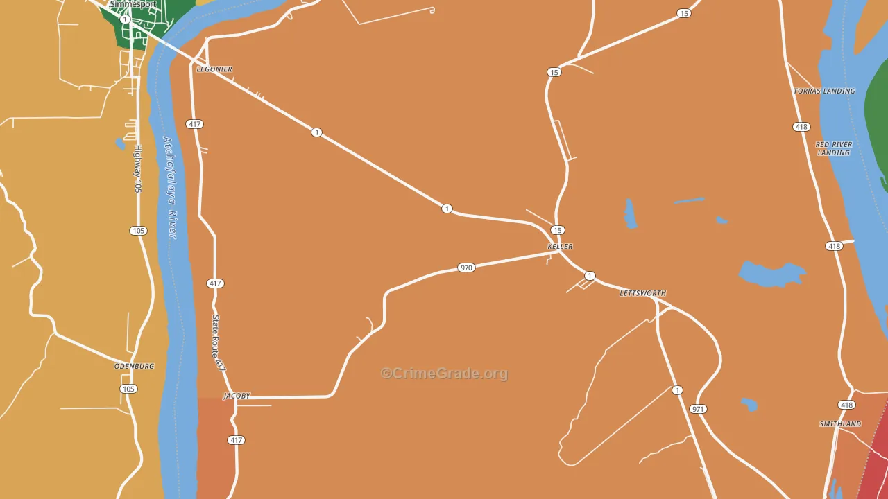 Lettsworth, LA Map of Theft Rates