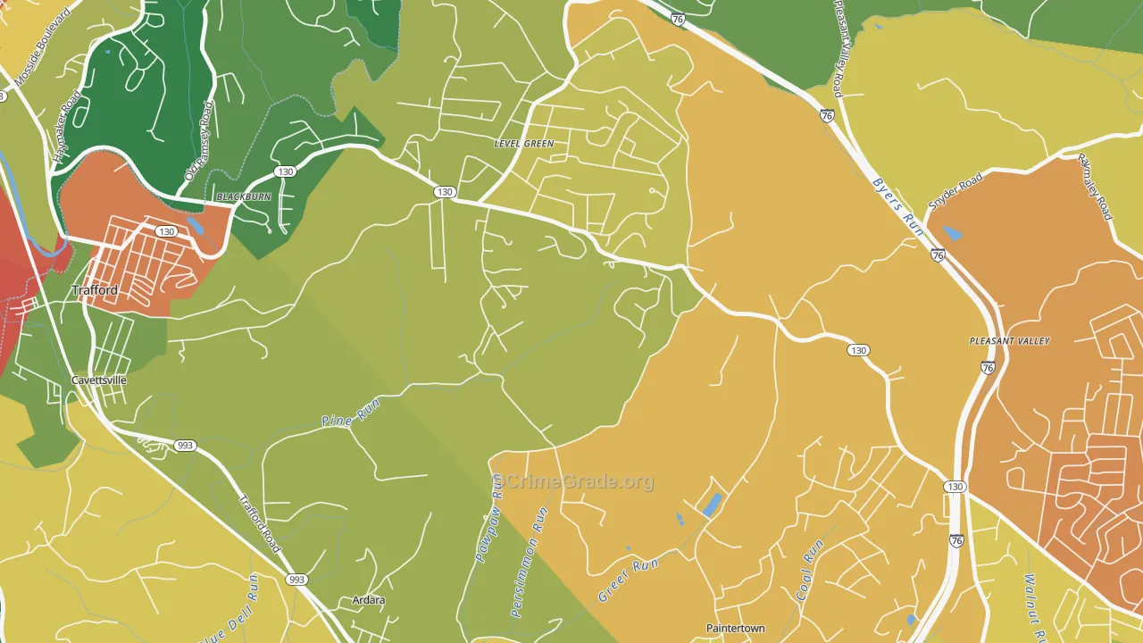 Level Green, PA Map of Theft Rates