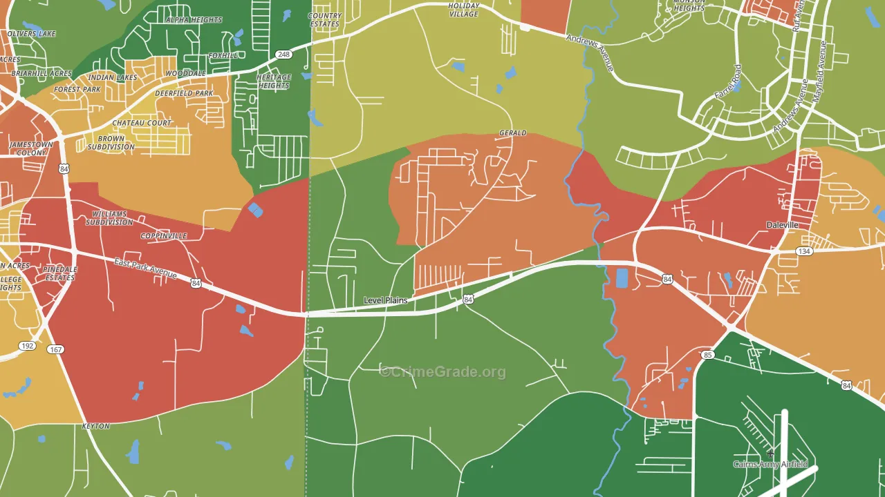 Level Plains, AL Map of Theft Rates