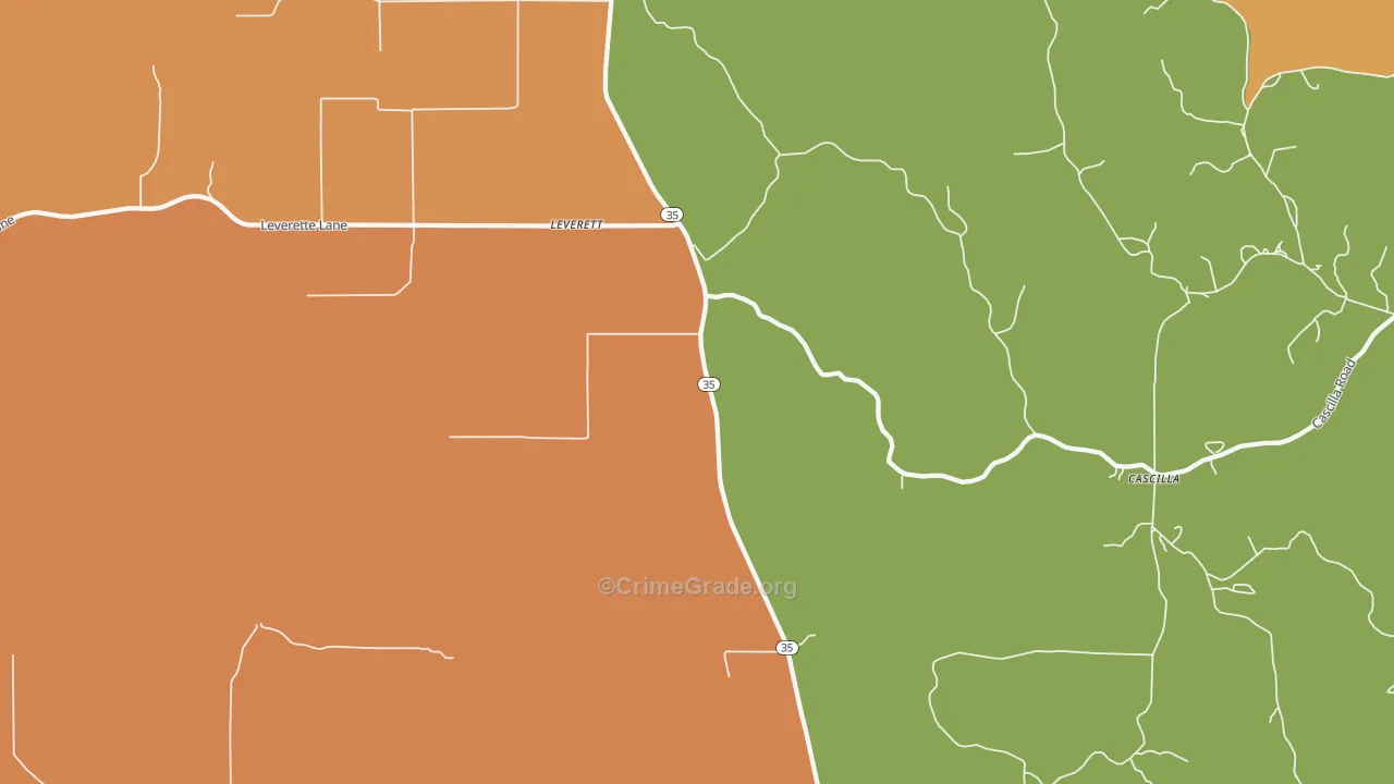Leverett, MS Map of Theft Rates