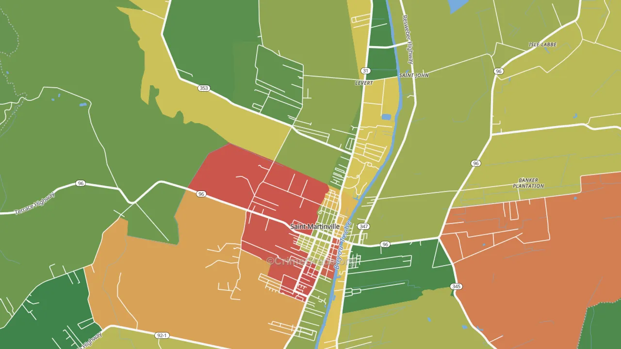 Levert, LA Map of Theft Rates