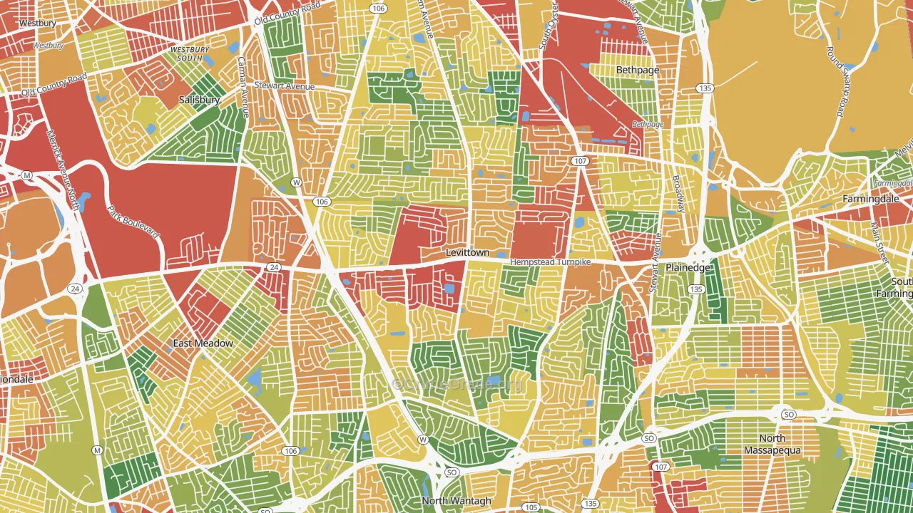 Levittown, NY Map of Theft Rates