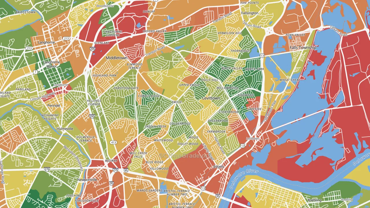 Levittown, PA Map of Theft Rates