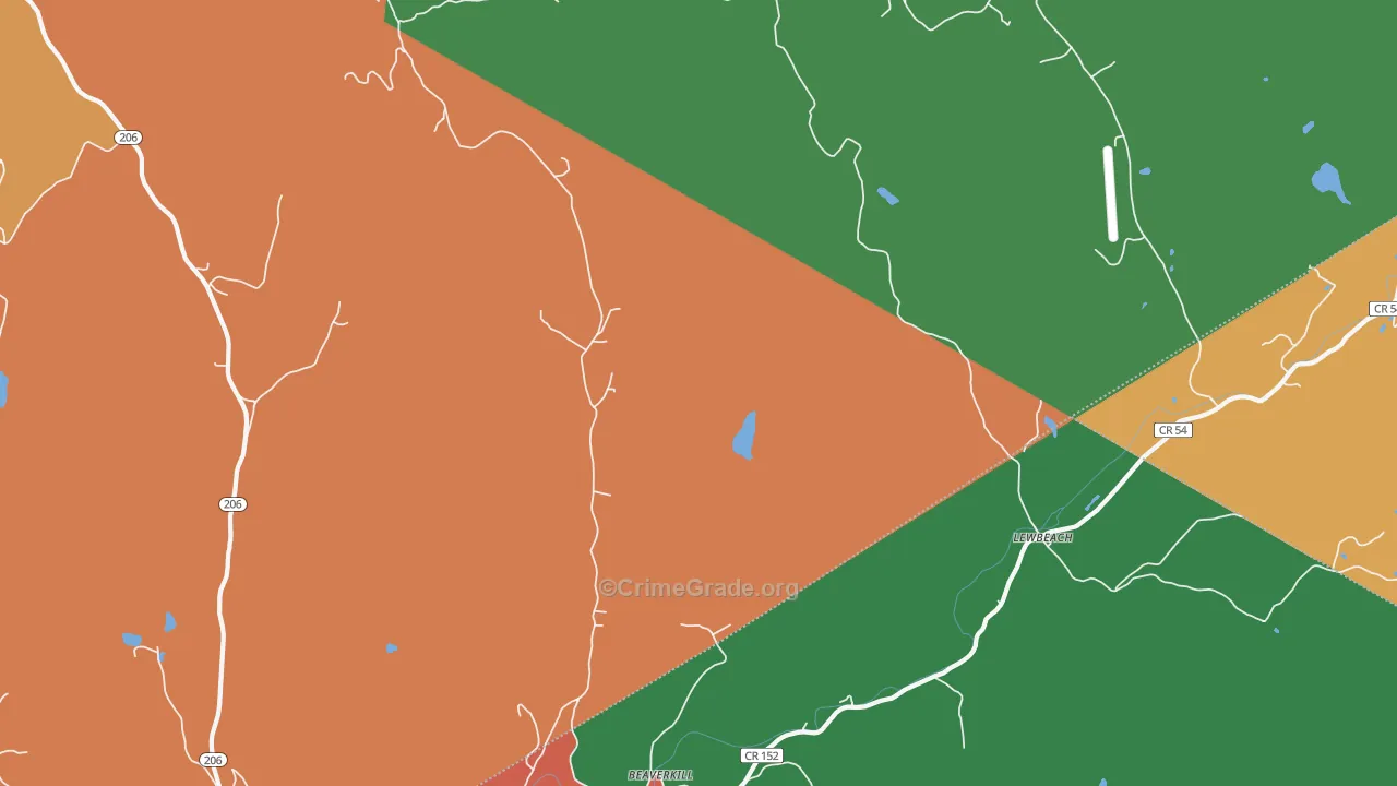 Lewbeach, NY Map of Theft Rates