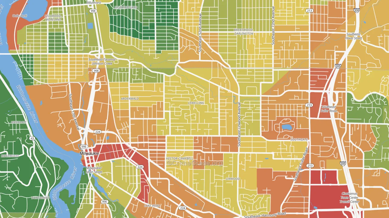 Lewelling, Milwaukie, OR Map of Theft Rates