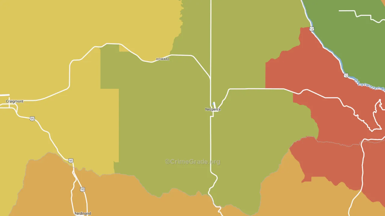 Lewis County, ID Map of Theft Rates