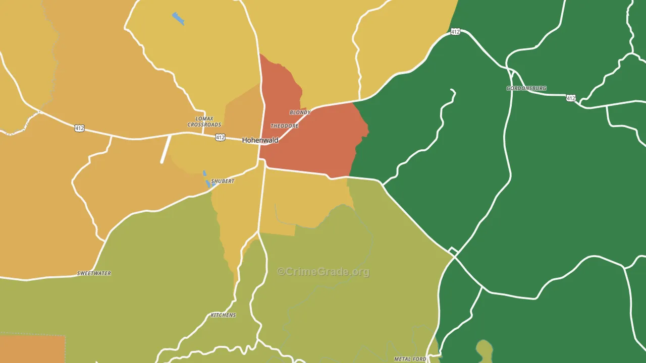 Lewis County, TN Map of Theft Rates