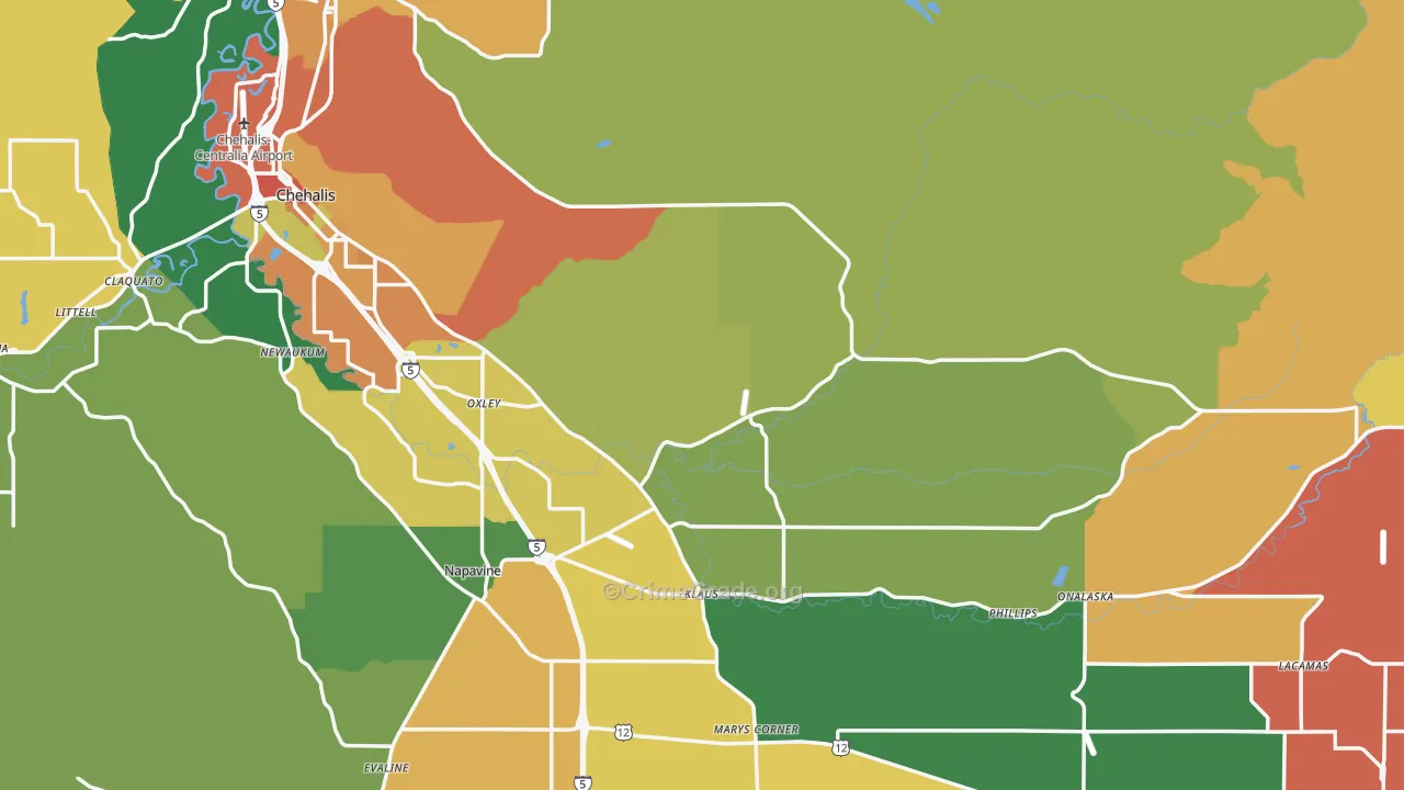 Lewis County, WA Map of Theft Rates