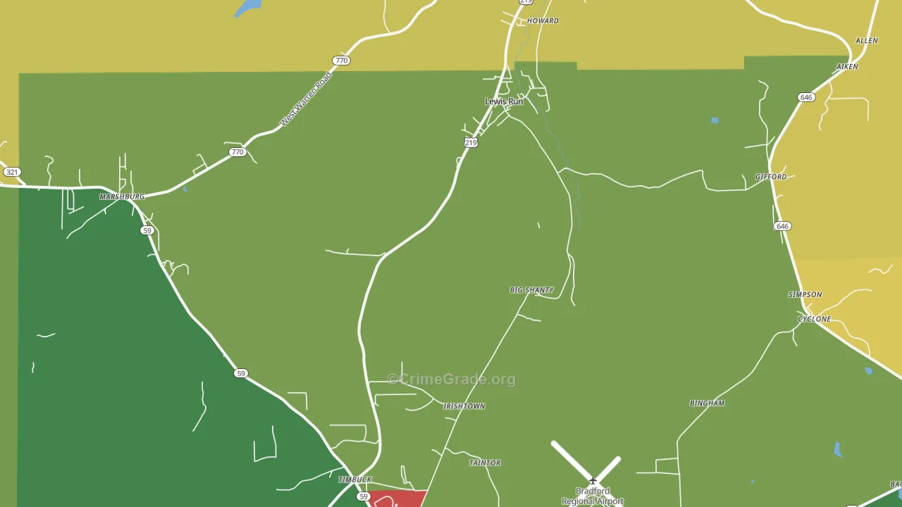 Lewis Run, PA Map of Theft Rates