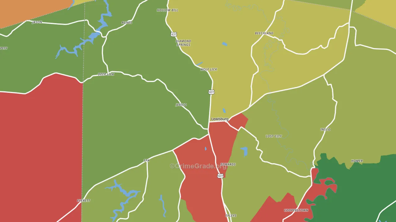 Lewisburg, KY Map of Theft Rates