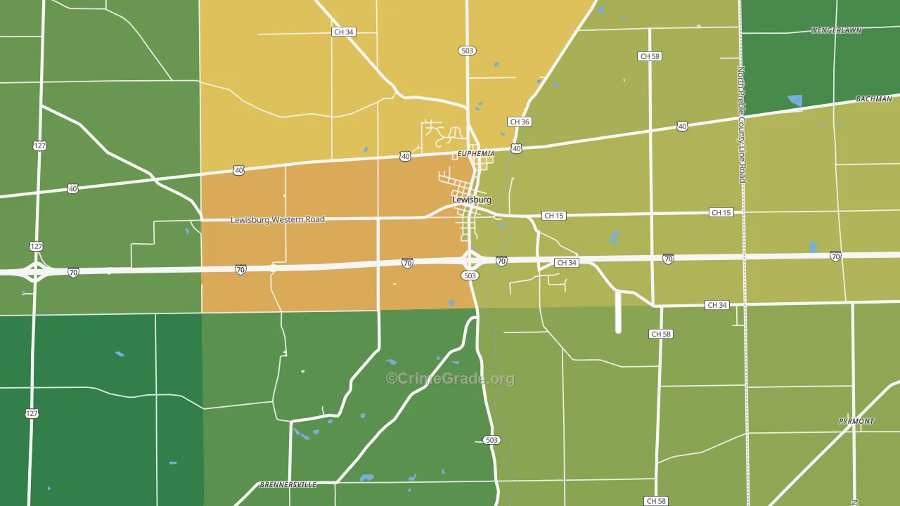 Lewisburg, OH Map of Theft Rates