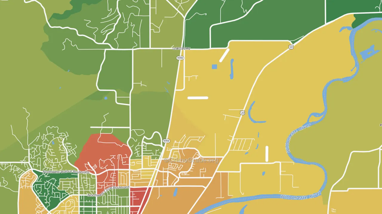 Lewisburg, OR Map of Theft Rates