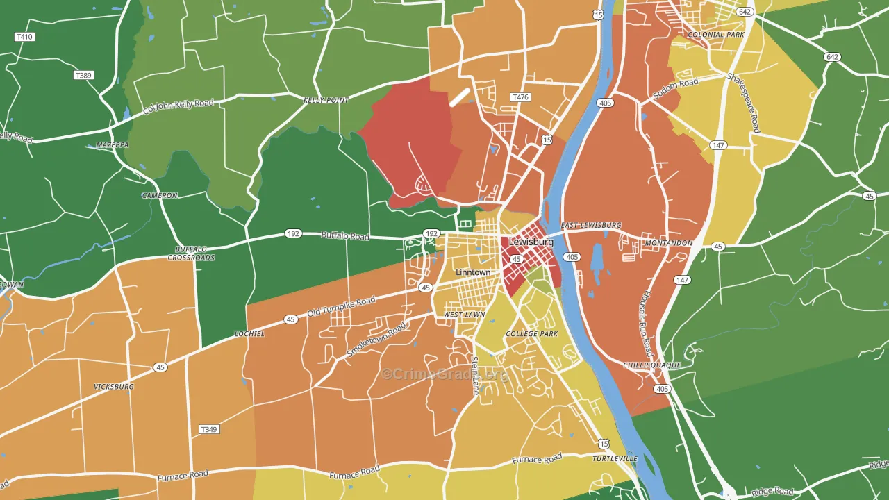 Lewisburg, PA Map of Theft Rates
