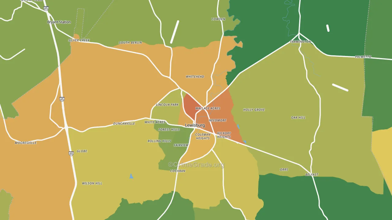 Lewisburg, TN Map of Theft Rates