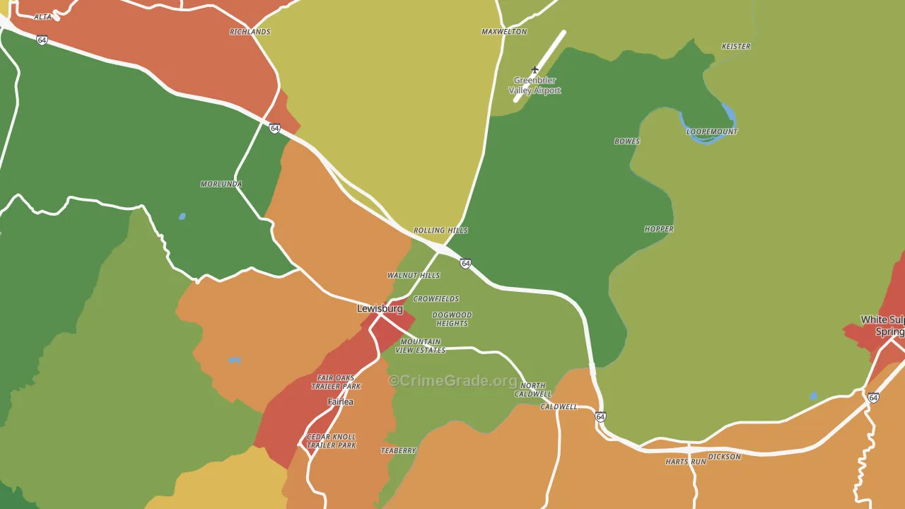 Lewisburg, WV Map of Theft Rates
