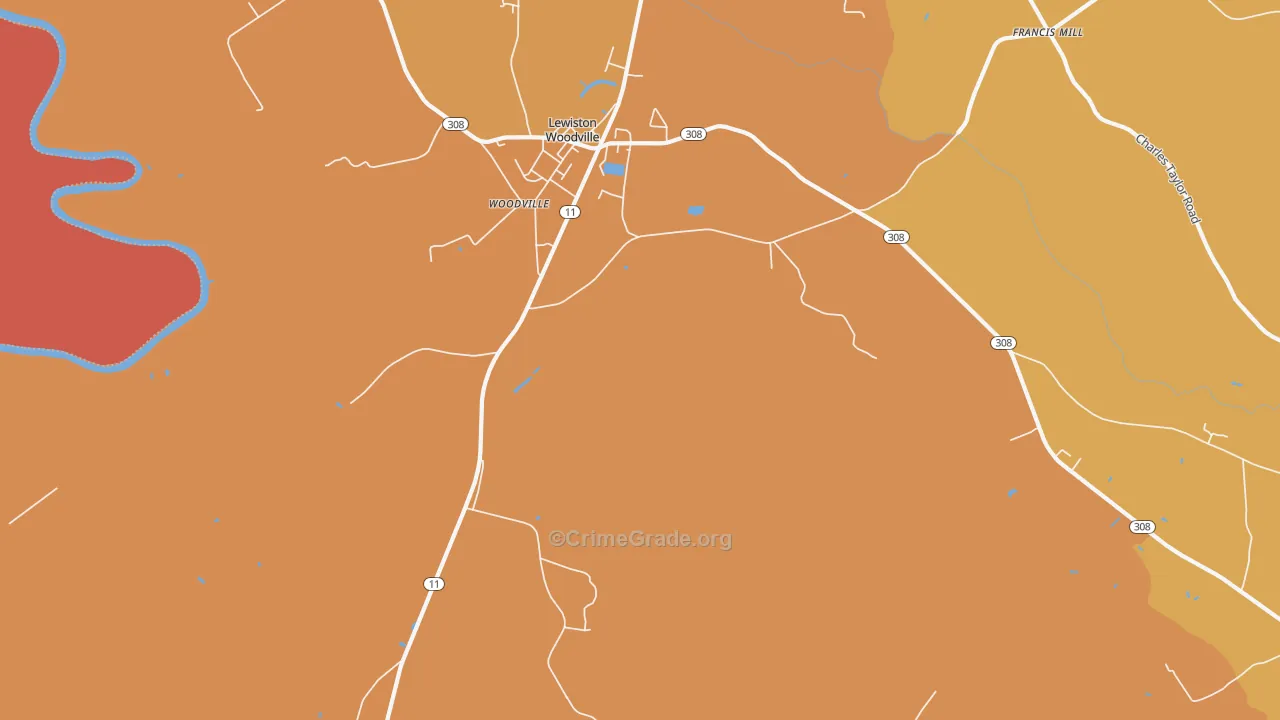 Lewiston Woodville, NC Map of Theft Rates