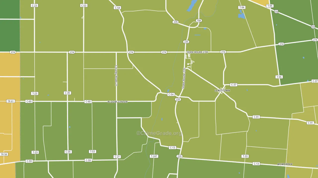 Lewistown, OH Map of Theft Rates