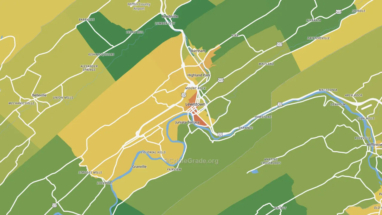 Lewistown, PA Map of Theft Rates