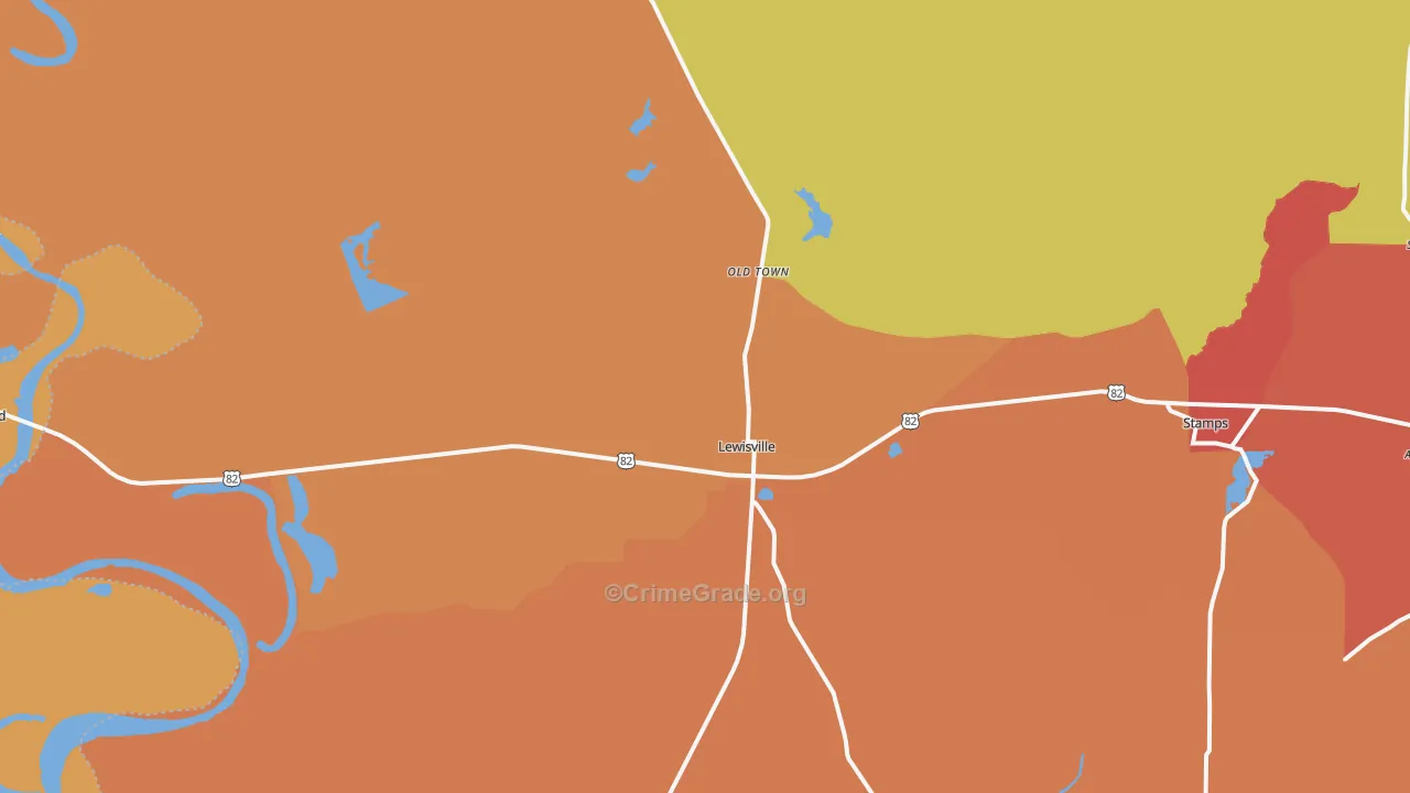 Lewisville, AR Map of Theft Rates