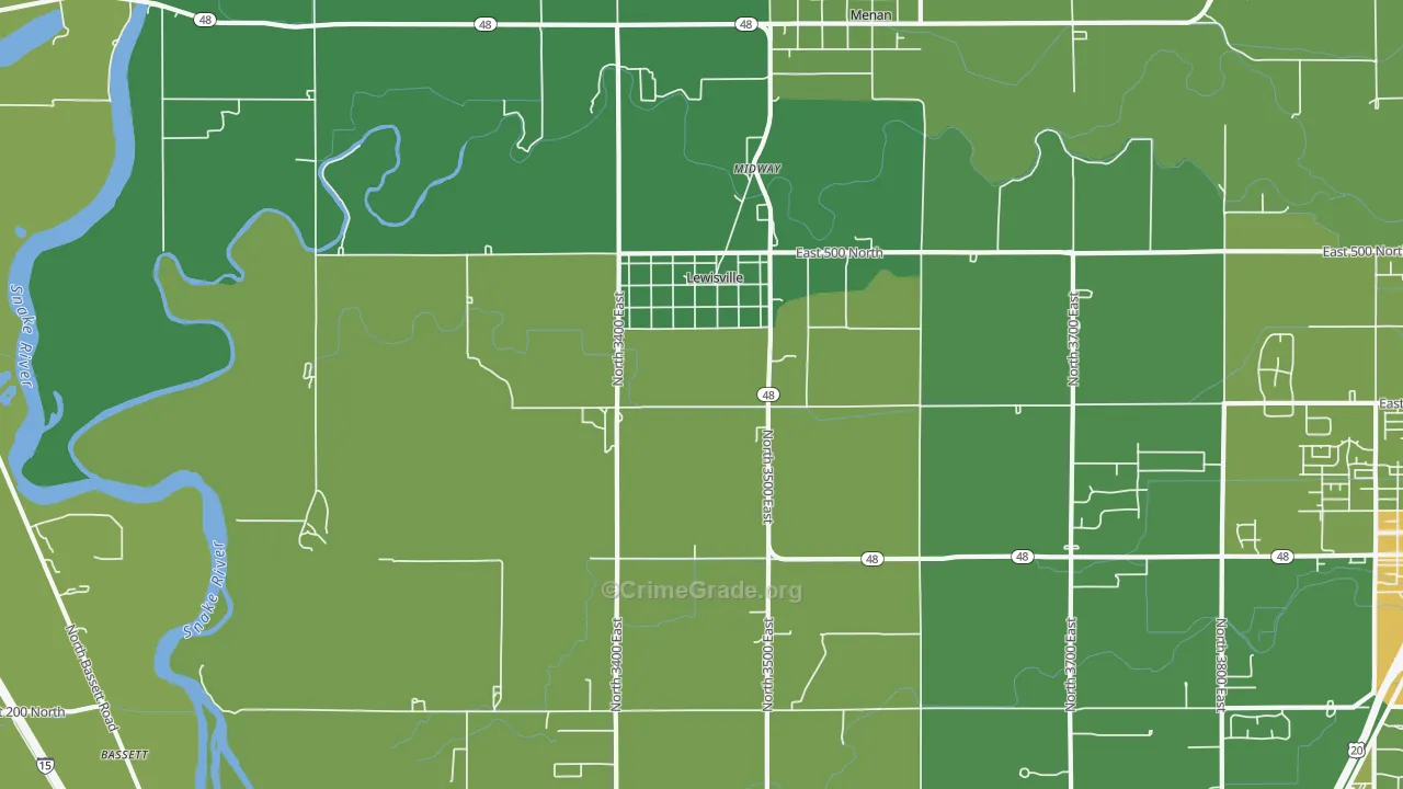Lewisville, ID Map of Theft Rates