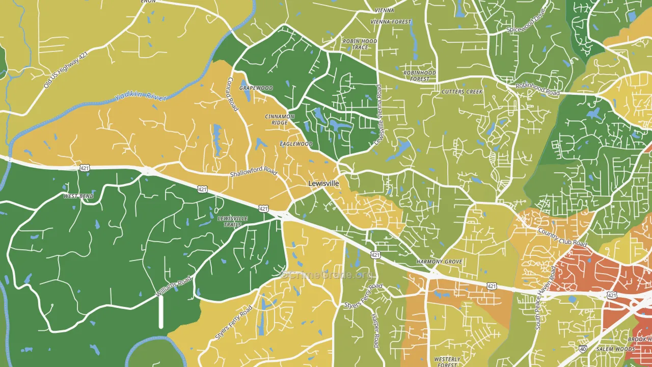 Lewisville, NC Map of Theft Rates