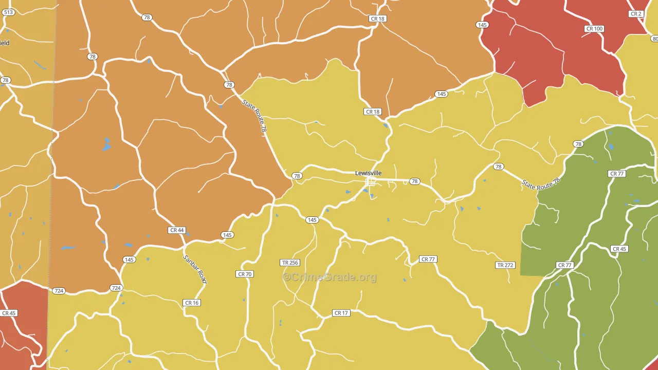 Lewisville, OH Map of Theft Rates