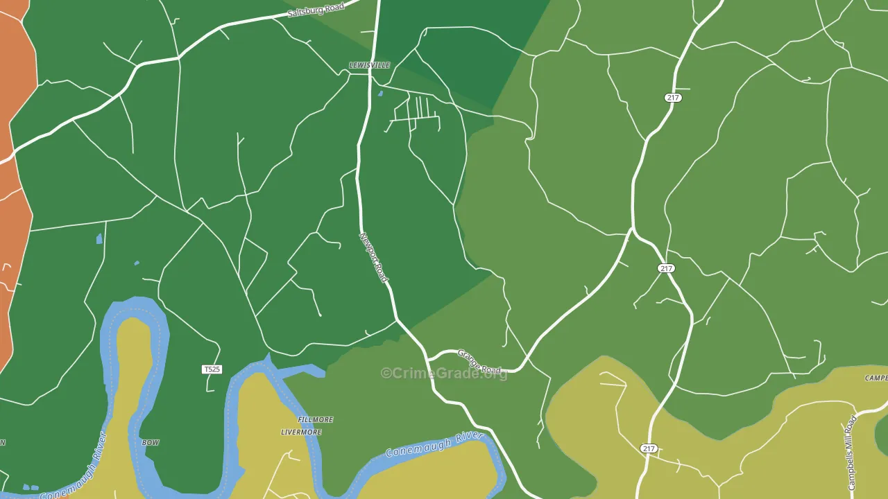 Lewisville, PA Map of Theft Rates