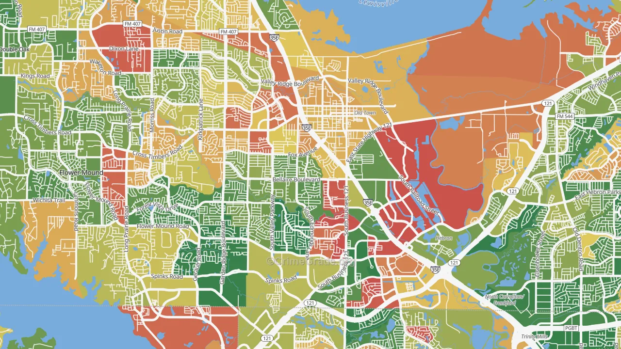 Lewisville, TX Map of Theft Rates