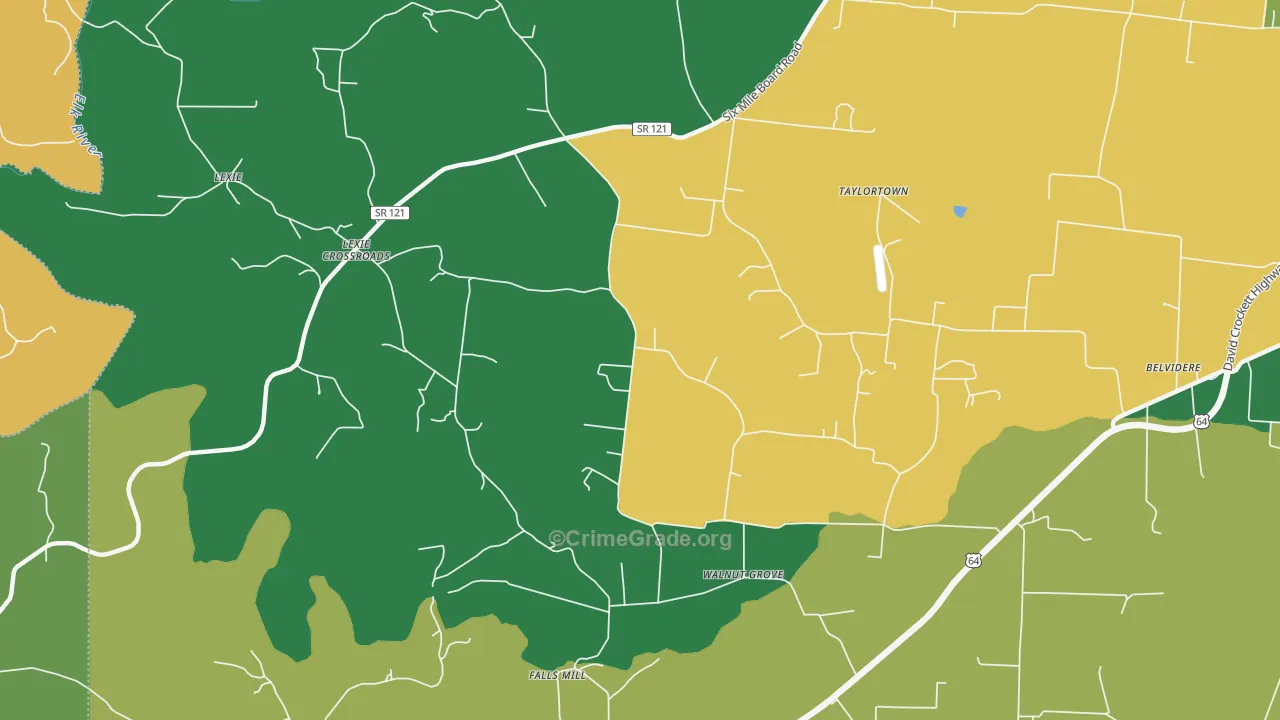 Lexie Crossroads, TN Map of Theft Rates