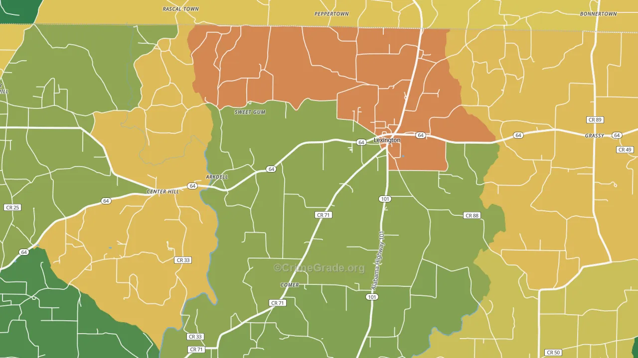 Lexington, AL Map of Theft Rates