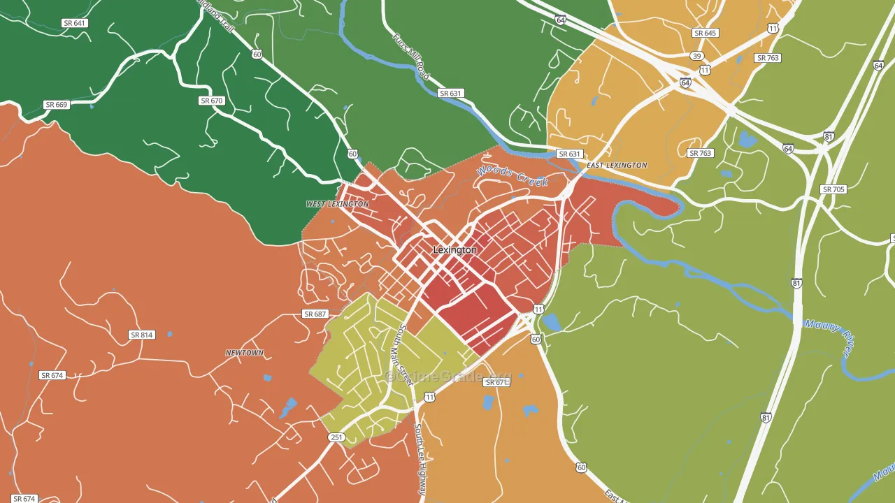 Lexington City, VA Map of Theft Rates