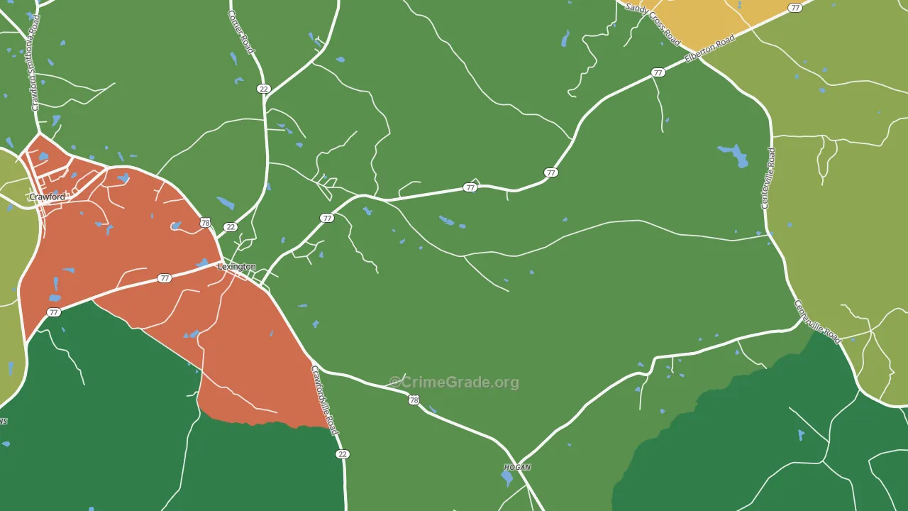 Lexington, GA Map of Theft Rates