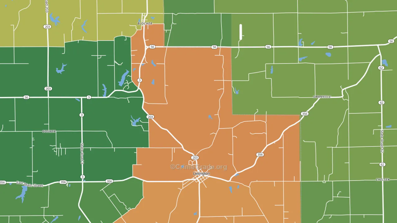 Lexington, IN Map of Theft Rates