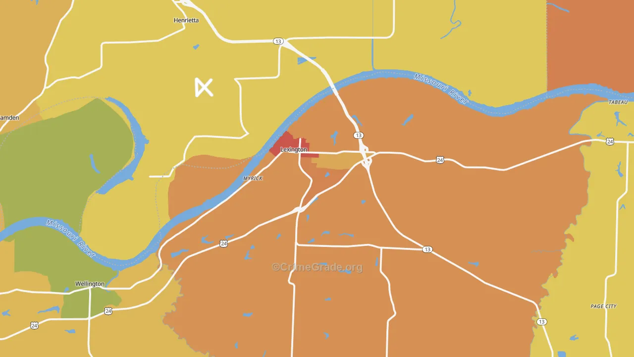 Lexington, MO Map of Theft Rates