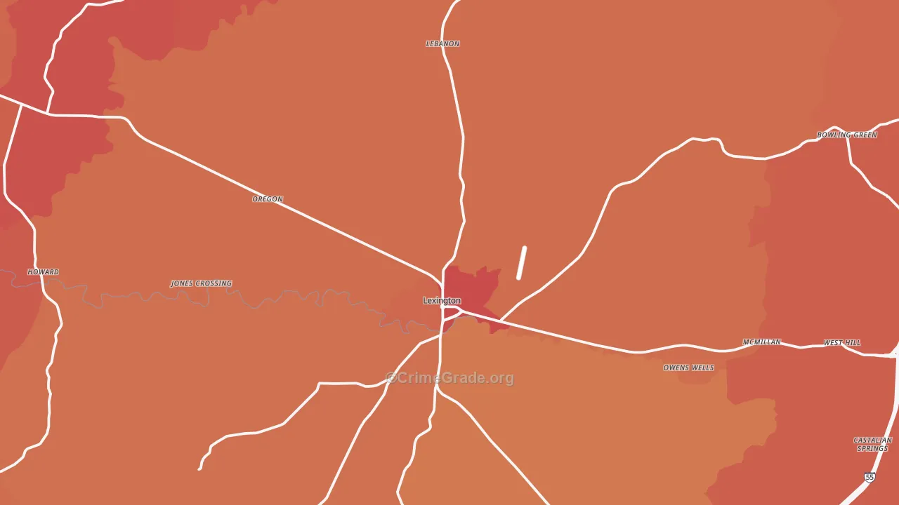 Lexington, MS Map of Theft Rates