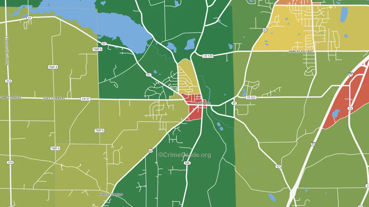 Lexington, OH Map of Theft Rates