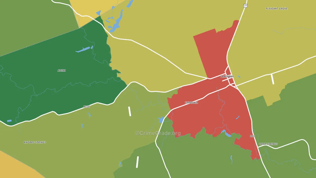 Lexington, TX Map of Theft Rates