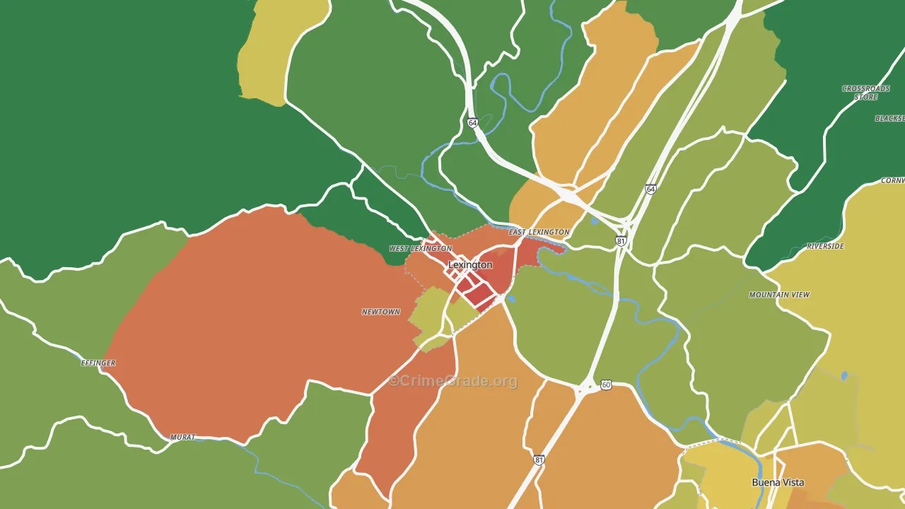 Lexington, VA Map of Theft Rates