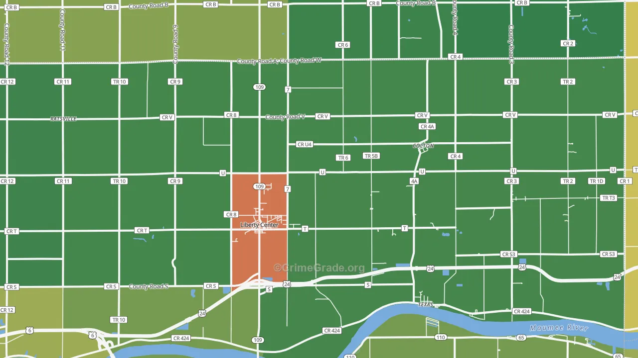 Liberty Center, OH Map of Theft Rates