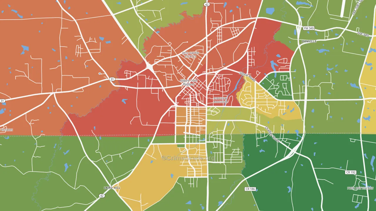 Liberty City, TX Map of Theft Rates