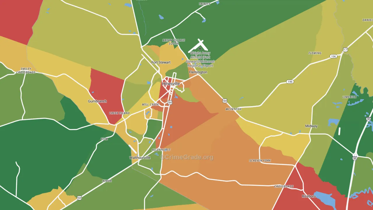 Liberty County, GA Map of Theft Rates